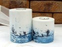2 drewniane świeczniki, biało-niebieskie