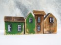 4 drewniane domki dekoracyjne