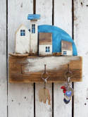 Drewniany wieszaczek na klucze, biało-niebieski