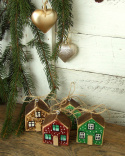 4 drewniane małe domki - dekoracja, zawieszka