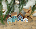 Zestaw domków do świątecznych dekoracji - granat, turkus, błękit